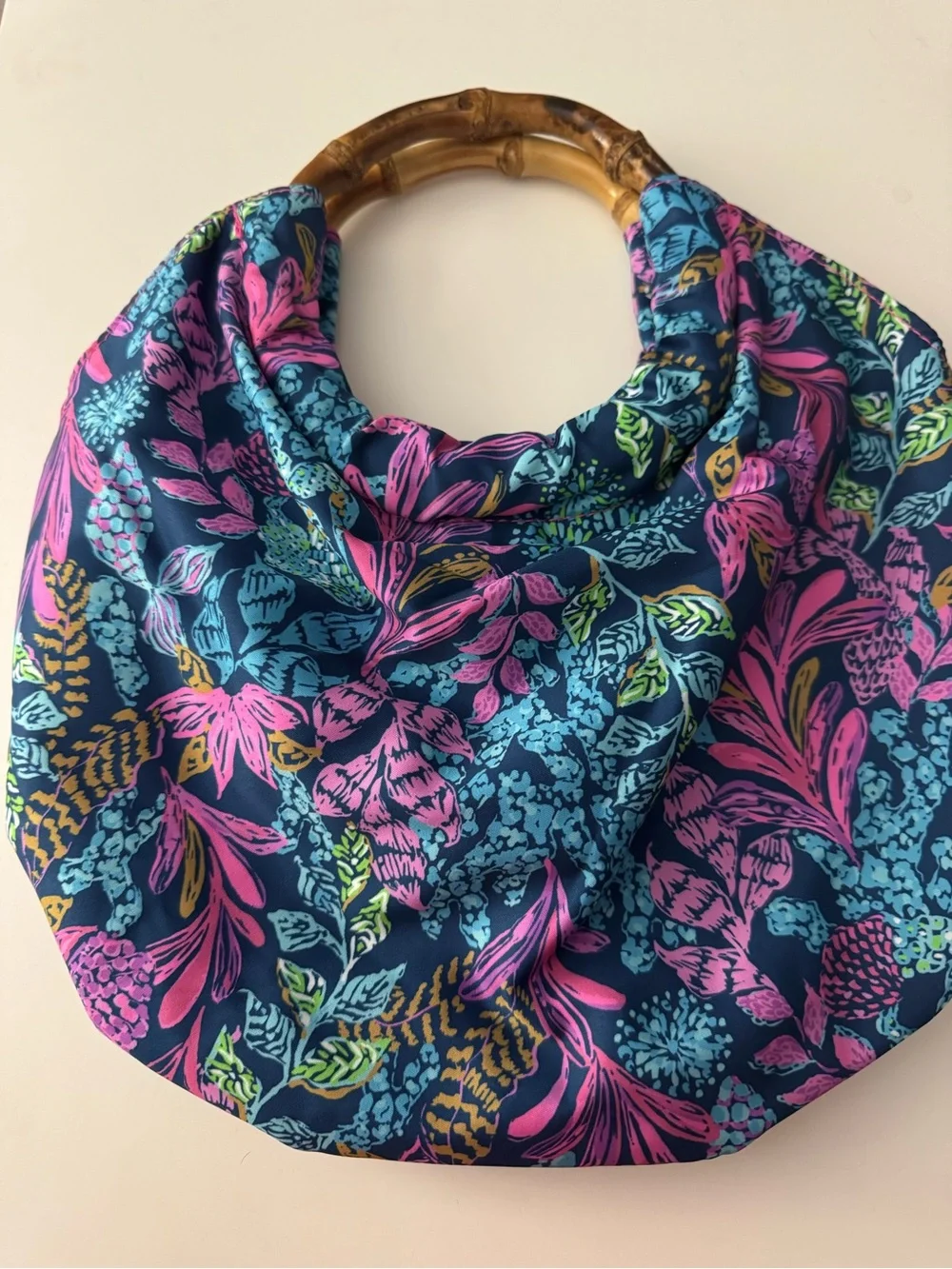Lilly Pulitzer Calypso Coast Aegean Navy Bamboo Handle Bag NWOT